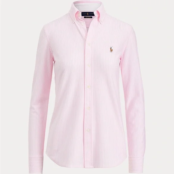 Ralph Lauren Pink Cotton Knit Oxford Button Down Shirt Small 2 - Picture 1 of 4